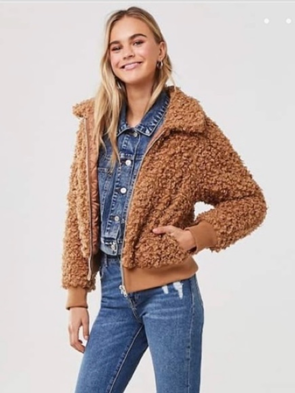 FOREVER 21 Teddy Sherpa Jacket Faux Shearling Coat, Women’s Small